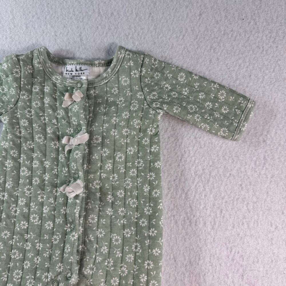 Nicole Miller 0-3M lot of 2 Green One Piece Floral Footie with White Bows Spring - Picture 11 of 16